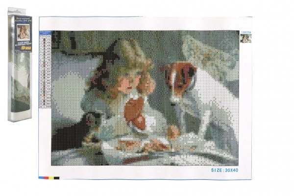 Sæt til diamantmaleri - pige ved morgenmad med hund