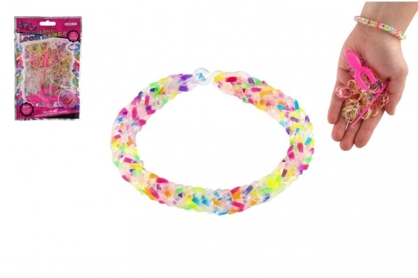 Lav dit eget armbånd - elastikker 200stk regnbuefarver + værktøj i pose 10x16cm