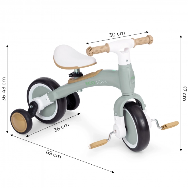 Balanceløbecykel med pedaler - træningshjul 3-i-1 ECOTOYS – Grøn