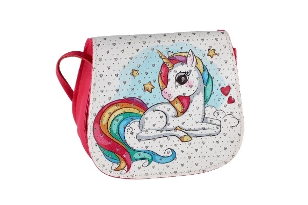 Taske/Unicorn taske med sten plastik 4 farver i pose 17x15x3cm