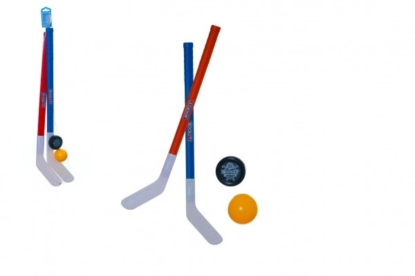Hockeystav jord 2 stk plastik 72 cm + floorball bold + plastik puck i net