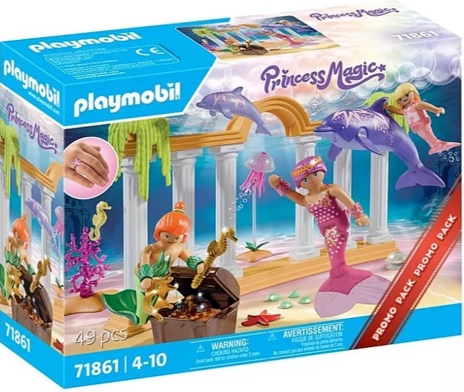 Sæt med havfruefigurer med skat og delfin