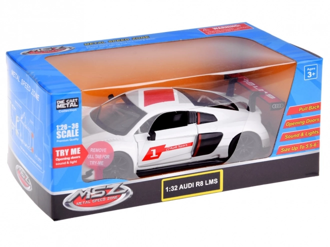 Metallmodel af sportsvognen Audi R8 LMS i skala 1:32