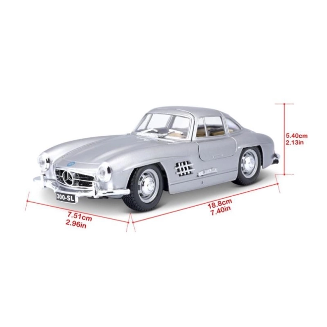 Bburago 1:24 Mercedes Benz 300SL sølv 18-22023