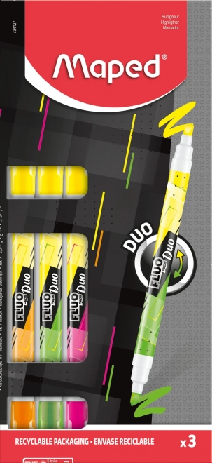 MAPED Fluo Peps Duo Neon overstregningstuscher, sæt med 3 stk.