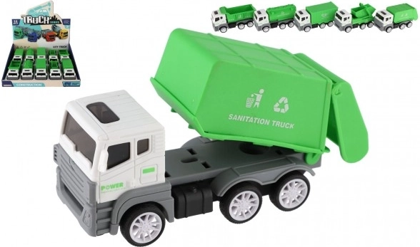 Plastiske byggelastbiler med friktionsmotor 14 cm – sæt med 5 typer, 10 stk i boks
