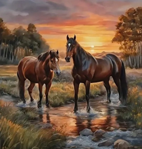 Diamantmaleri Heste i floden 30x40 cm