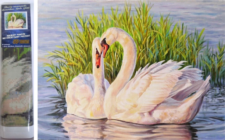 Diamantmaling – svaner i siv 30 × 40 cm