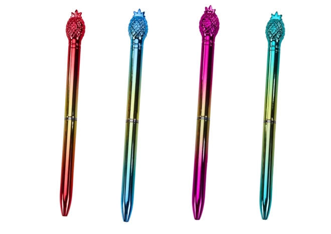 Pen med ananas glans i guld farve med blå tip 0,7 mm Mix