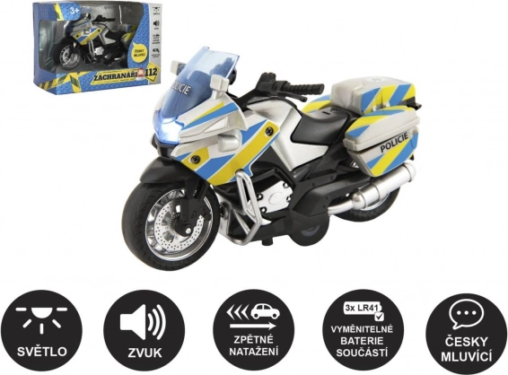 Politimotorcykel 12 cm med lys og lyd, taler tjekkisk