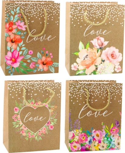 Gavepose med teksten Love og blomster 23 x 18 x 10,5 cm
