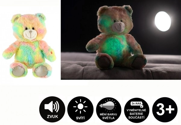 Drømmeren regnbuebamse plus 40 cm med batterier med lys og lyd i pose