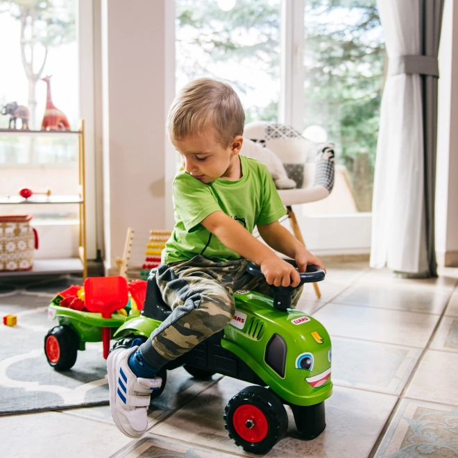 Ride-on traktor Claas grøn med rat og trailer
