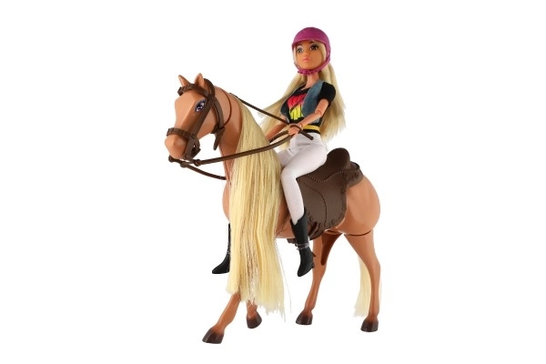 Hest drikkeflaske + dukke jockey Anlily leddet plast med tilbehør i kasse 32x36x11cm