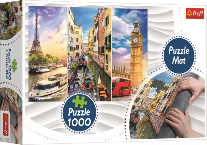 TREFL puslespil kollage byer Paris–Venedig–London 1000 brikker + rulleunderlag