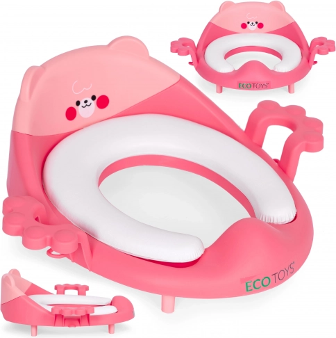 Børne-toiletsæde med håndtag og blød polstring, lyserød, EcoToys
