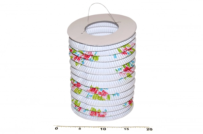 Lampion cylinder hvid med blomster 15 cm