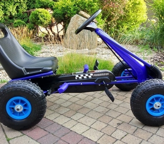 Pedaldrevet gokart med luftdæk + Oppustelige dæk + Justerbart sæde – Blå