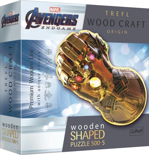 Dobbelt­siddet træpuslespil TREFL Wood Craft Origin Marvel: Infinity-handsken – 505 brikker