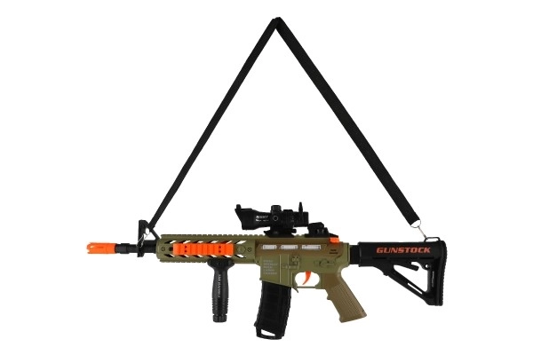 Skumgevær med skumammunition + 12 stk. patroner plast 60cm med lys, lyd i æske 65x27x6cm på batterier