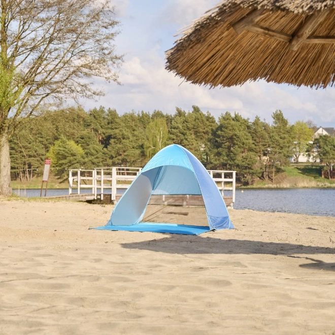 Selvopslået strandtelt blåt