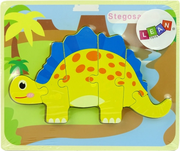 Træpuslespil dinosaur – gul stegosaurus eller gul oviraptor