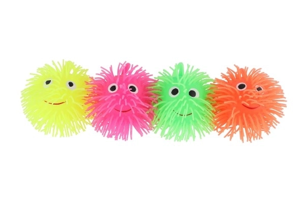 Plysset antistress klemmebold silikone 8cm med lys 4 farver i pose 12 stk. i kasse
