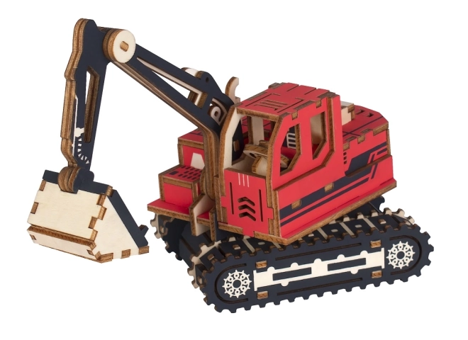 Woodcraft Træ 3D puslespil Gravemaskine Rød