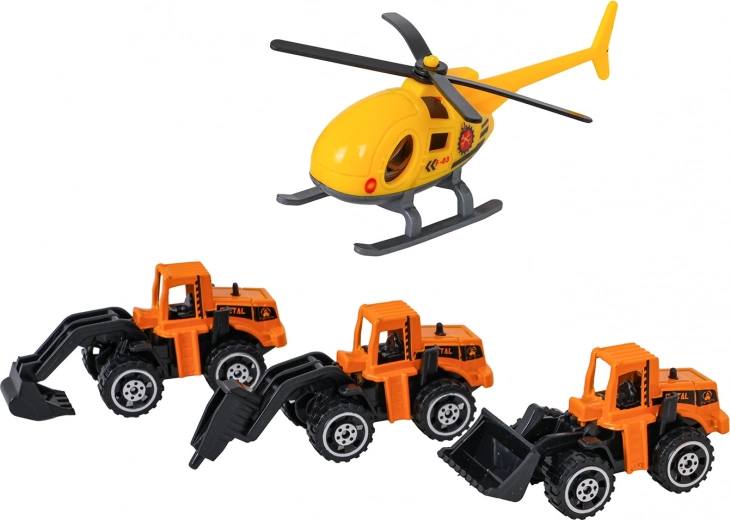 3 metalbyggemaskiner og helikopter