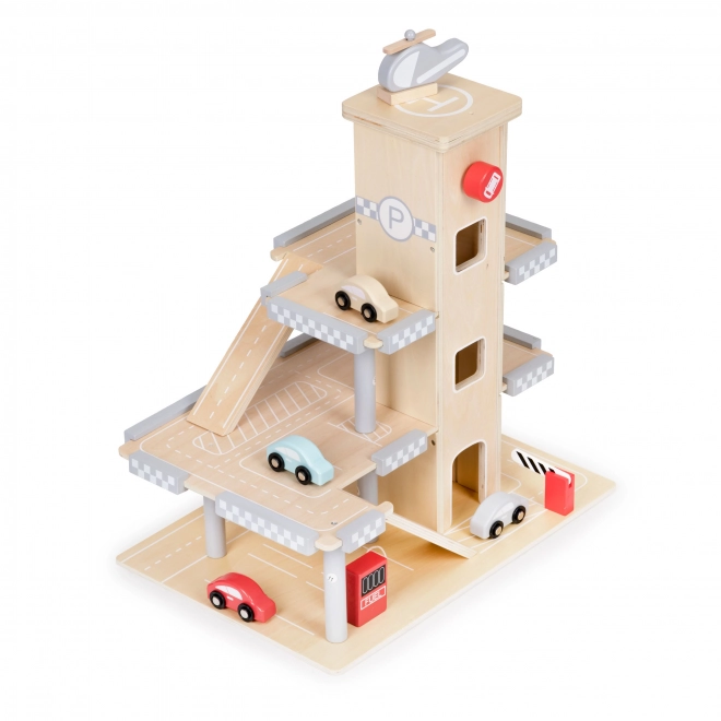 ECOTOYS Stor tr6garage i tr0 med elevator og biler