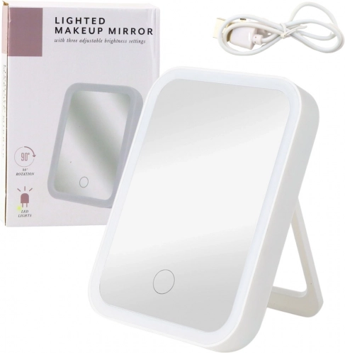 Oplyst kosmetikspejl med LED og touch, 3 lysindstillinger, 90° vip, hvid