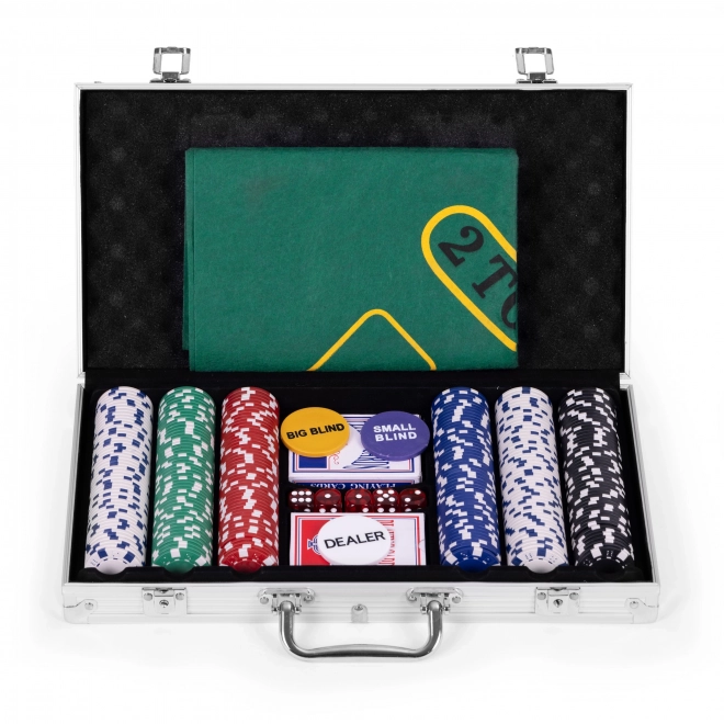 Blackjack Poker Sæt 300 jetoner 2 kortspil Spilleunderlag Låsbart transportetui