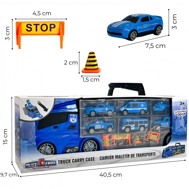 Lastbil med transporter 3-i-1 Blå Politi