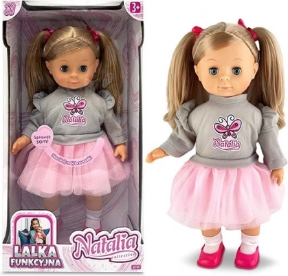 Dukke Natalia i grå sweater, taler tjekkisk, 39 cm