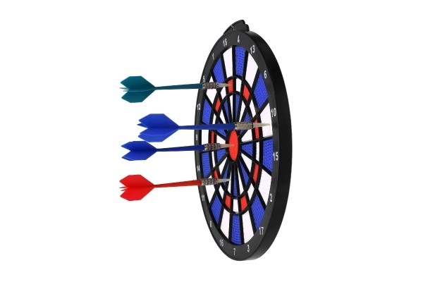 Dartskive med pile 4 stk plast diameter 28cm i kasse 39x31x3cm