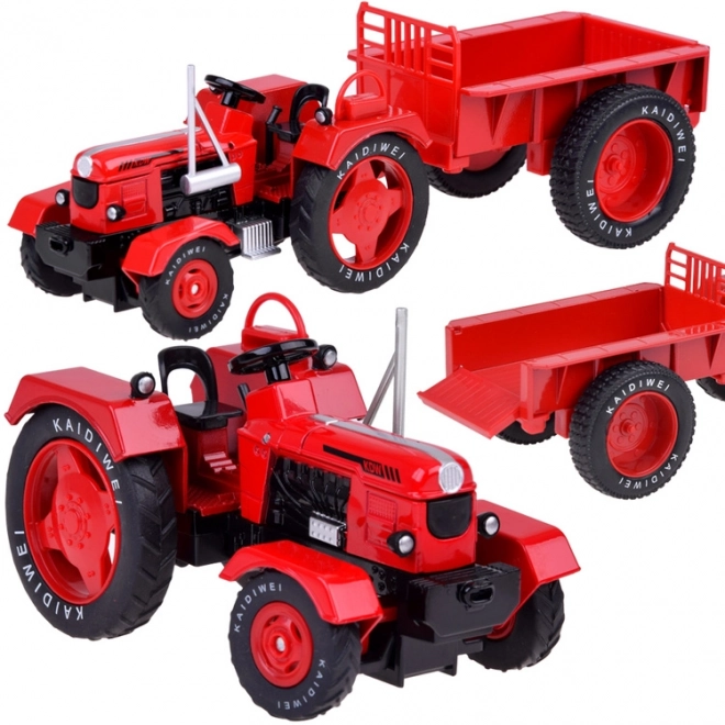 Rød metaltraktor med gummihjul 1:18