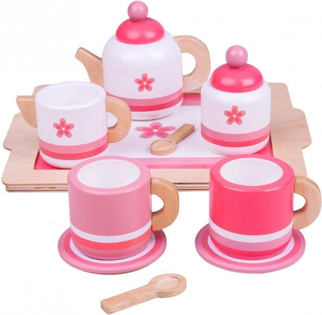 Rosa træs tesæt på bakke Bigjigs Toys
