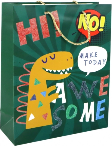 Papirgavepose grøn med dinosaur 32 × 26 × 10 cm