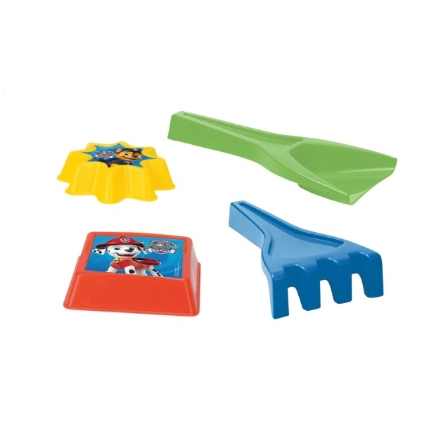 Sæt til sand 4stk plast skovl, rive, 2stk forme Paw Patrol 4 farver i net