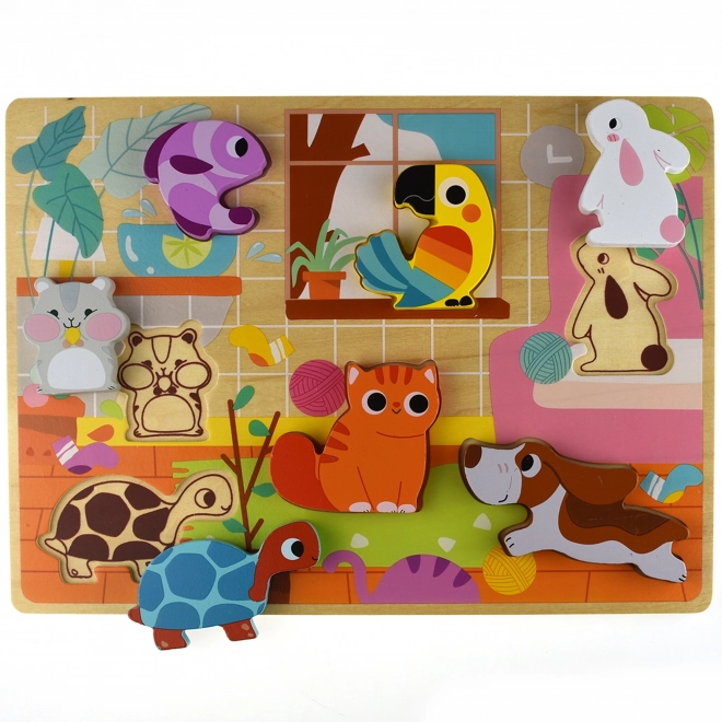 Tooky Toy træ Montessori puslespil med dyremotiver til hjemmet