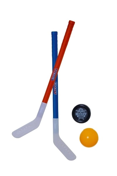 Hockeystav jord 2 stk plastik 72 cm + floorball bold + plastik puck i net