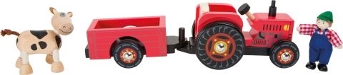 Small Foot trætraktor med snor med landmand og ko