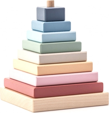 Cubika pastel farvet pyramide – træpuslespil med 9 dele