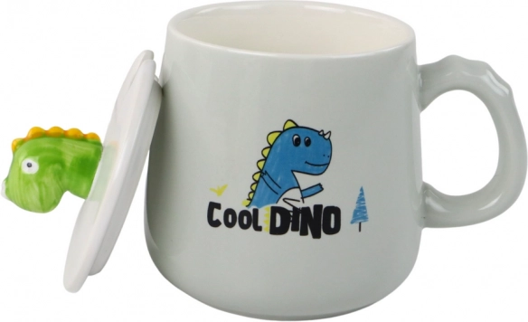 Keramikkrus med dinosaurmotiv og låg 350 ml