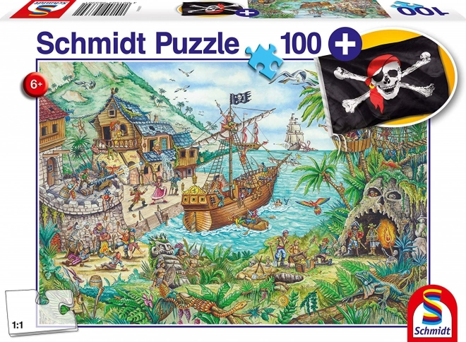 SCHMIDT Puslespil I Piratbugten 100 brikker + gave (piratflag)
