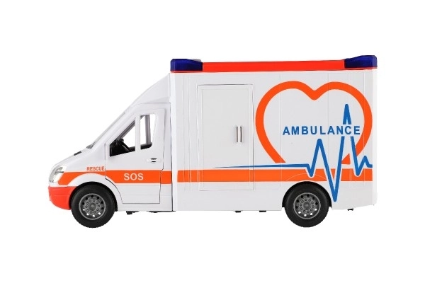Legetøj Ambulance Plastik 28cm med Båre og Træghedshjul med Lys og Lyd