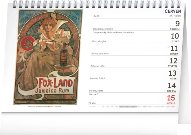 Bordkalender Alfons Mucha 2025, 23,1 × 14,5 cm