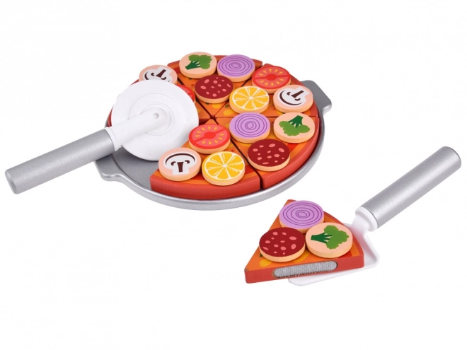 Træ-pizza til skæring med tilbehør