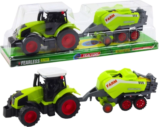 Grøn traktor med høpresser – børne-farmsæt