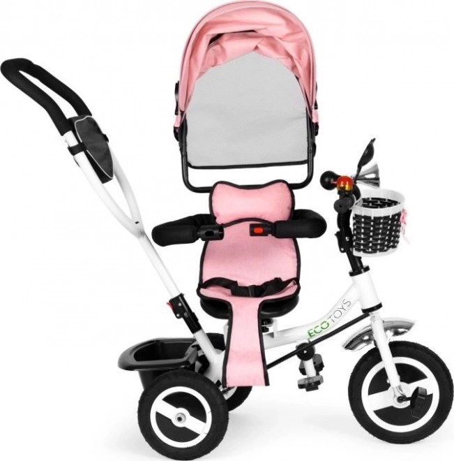 ECOTOYS Trecykel med Tag og Styrestang Lyserød